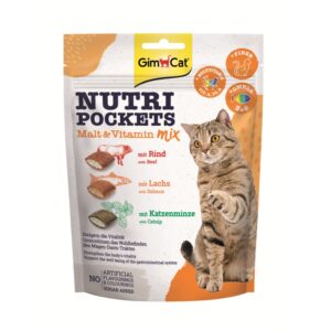 GimCat NutriPockets Malt en Vitamine Mix 150 gram gevulde kattensnacks met catnip rund mout en zalm