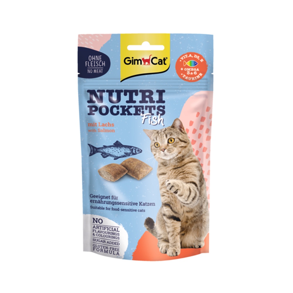 GimCat NutriPockets Vis met Zalm 60 gram krokante gevulde kattensnack