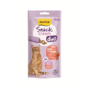 GimCat Snack Cream Duo Zalm en Tomaat 6 x 15 gram romige kattensnack