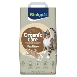 Biokat's Organic Care Wood Fibres 8 liter kattenbakvulling van natuurlijke houtvezels met klontvorming en hoge absorptie