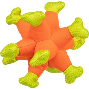 Oranje en geel waterspeelgoed zee-egel 24cm voor honden om mee te spelen en apporteren in het water