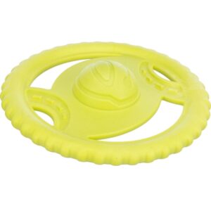Gele waterspeelgoed disc TPR 20cm voor honden met balvorm in het midden voor goede zichtbaarheid in het water