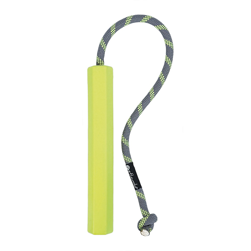 Hondenspeelgoed Ruffies stick aan koord neon groene werpstaaf met sterk klimtouw voor apporteren en trekken