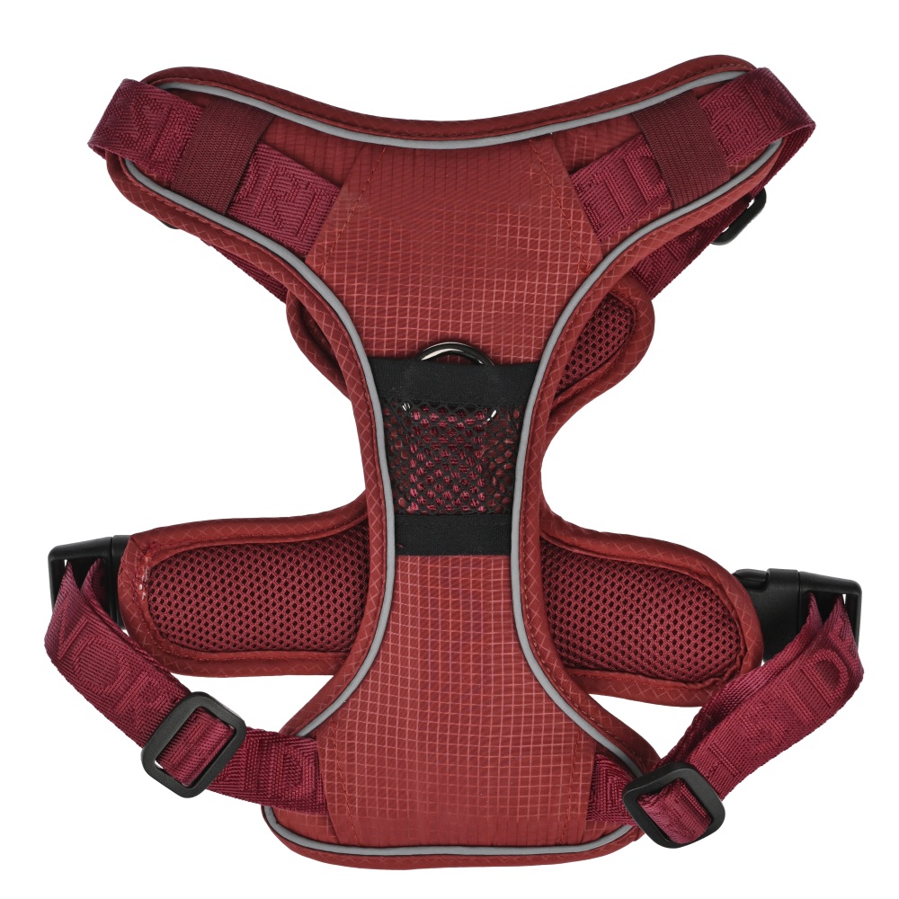 Y-tuig Trail rood hondentuig van robuust nylon met dubbele sluitingen en verstelbare borstomvang