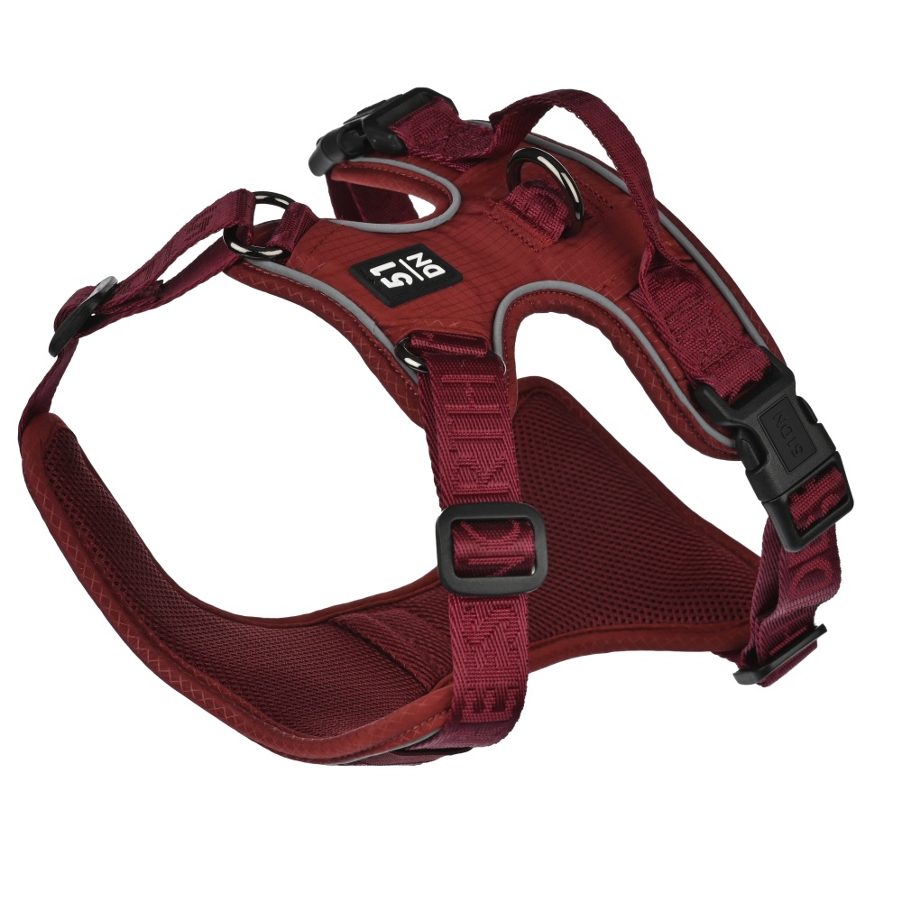 Y-tuig Trail rood hondentuig van robuust nylon met dubbele sluitingen en verstelbare borstomvang