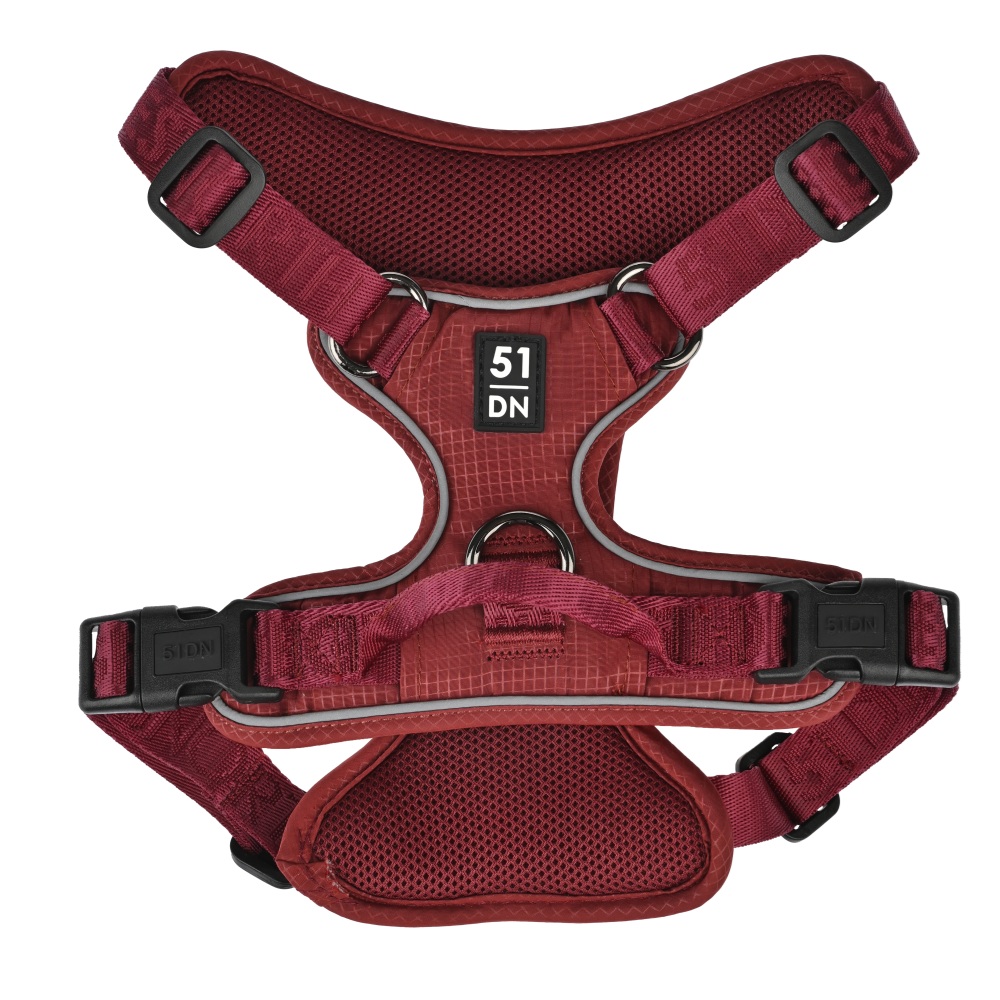 Y-tuig Trail rood hondentuig van robuust nylon met dubbele sluitingen en verstelbare borstomvang