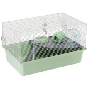 Ferplast hamsterkooi Milos XL 69,5x46x41cm met ruime kunststof bodem, smalle tralies, looprad, huisje, drinkfles en accessoires