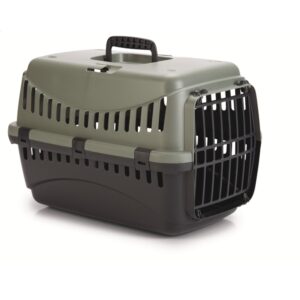 Reismand Gipsy Eco groen zwart 45x26x29cm van gerecycled plastic met handvat en voordeur voor kleine huisdieren