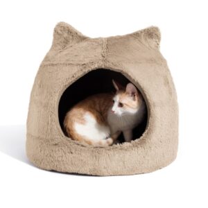 Katteniglo taupe 43cm zachte beschutte slaapplek voor katten