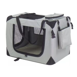 Nylon Reisbench Grijs met metalen frame, draaghengsels, gaasramen en ligmat in teddystof