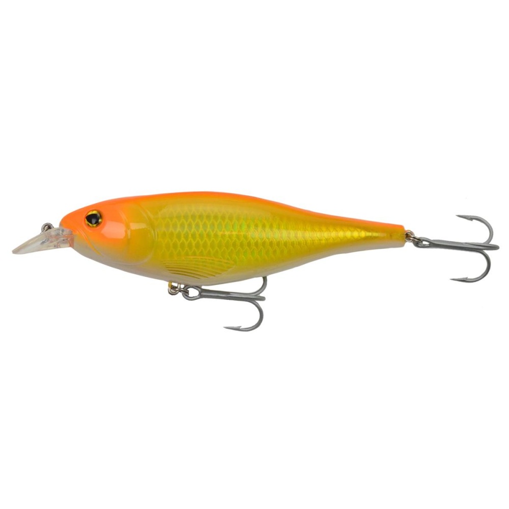 LFT Mega Shad 13cm 45gr Yellow Orange Back drijvende roofvisplug voor ondiep vissen op snoek baars en snoekbaars