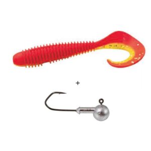 LFT Vibration Curl Tails 7,5cm Gold Fluorecent Red softbait set met twee curl tails en één loodkop voor roofvissen