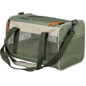 Tas Marlon 27x27x43cm olijfgroen beige voor honden tot 7 kg met ventilatiegaas en bevestiging voor riem of gordel