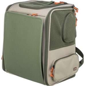 Rugzak Rocco 40x42x30cm olijfgroen beige voor honden tot 10 kg met uitklapbaar ligvlak en ventilatiegaas