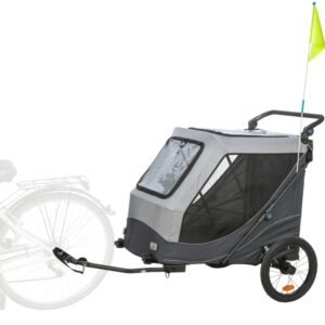 Trixie Fietskar snelvouw XL grijs zwart voor honden tot 45 kg met instelbare vering, snelvouwfunctie, regenhoes en veiligheidsvlag