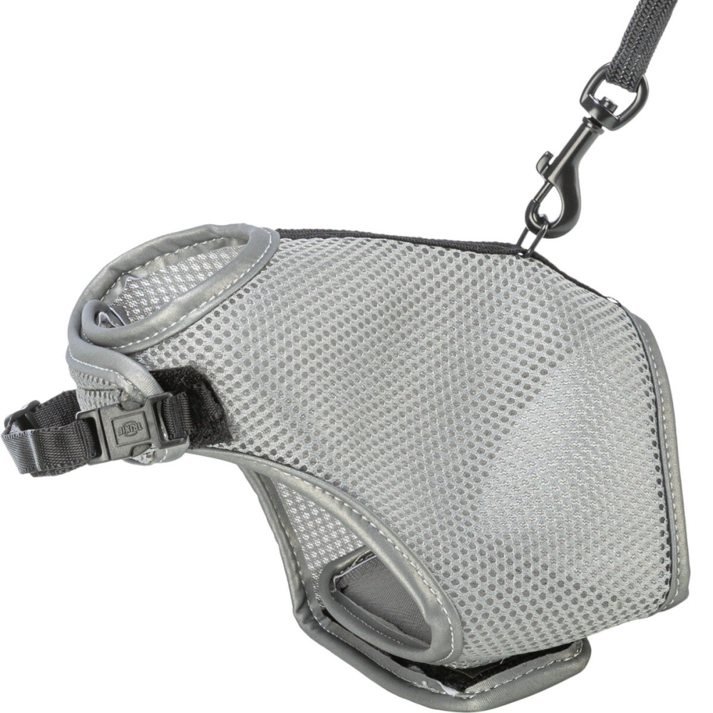 Soft-Tuig met Riem grijs 28-42cm van ademend mesh materiaal met elastische riem reflecterende elementen en kliksluiting