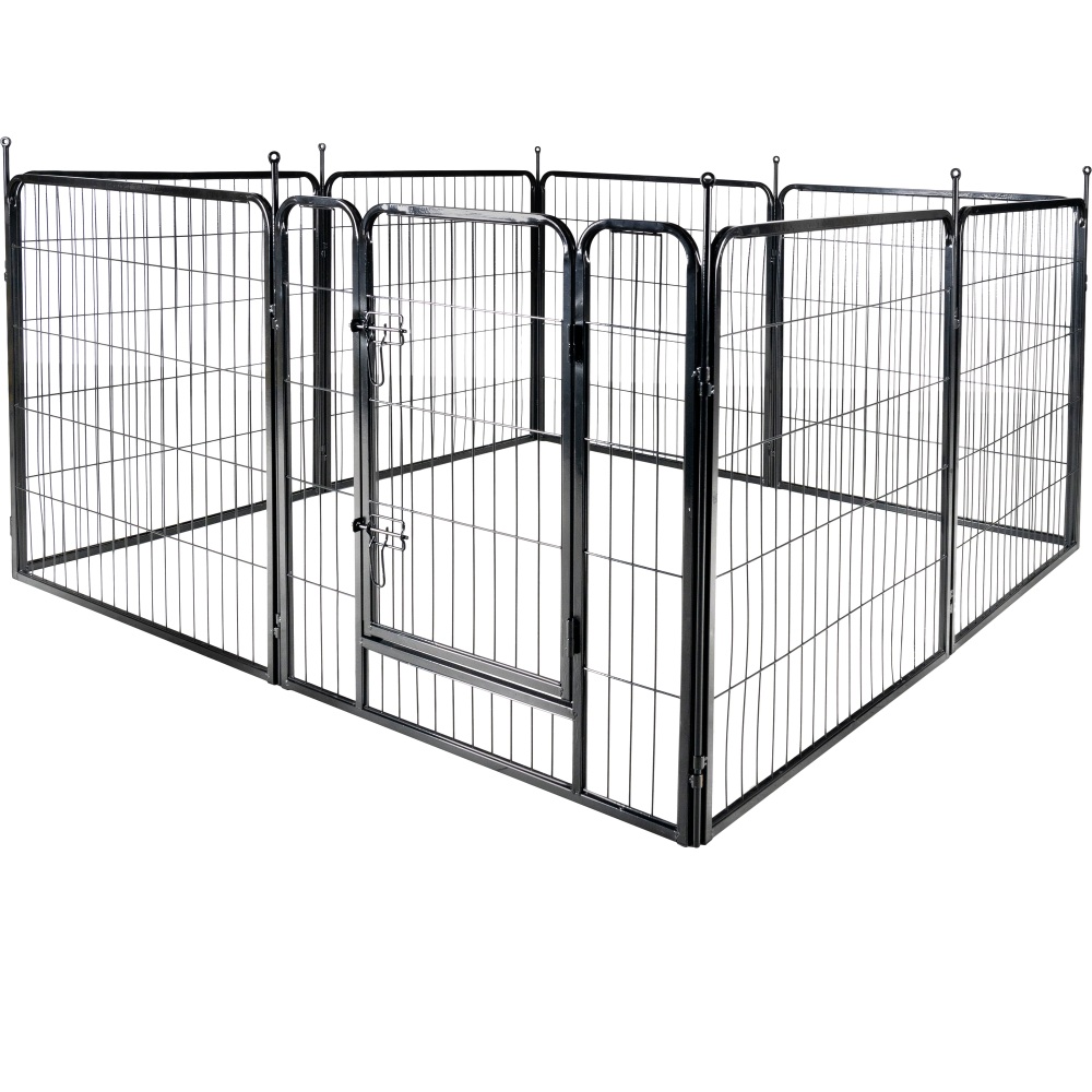 Puppyren zwart Zecta met 8 panelen van 80 cm hoog, metalen frame, deur met schuifsloten en beschermende voetjes
