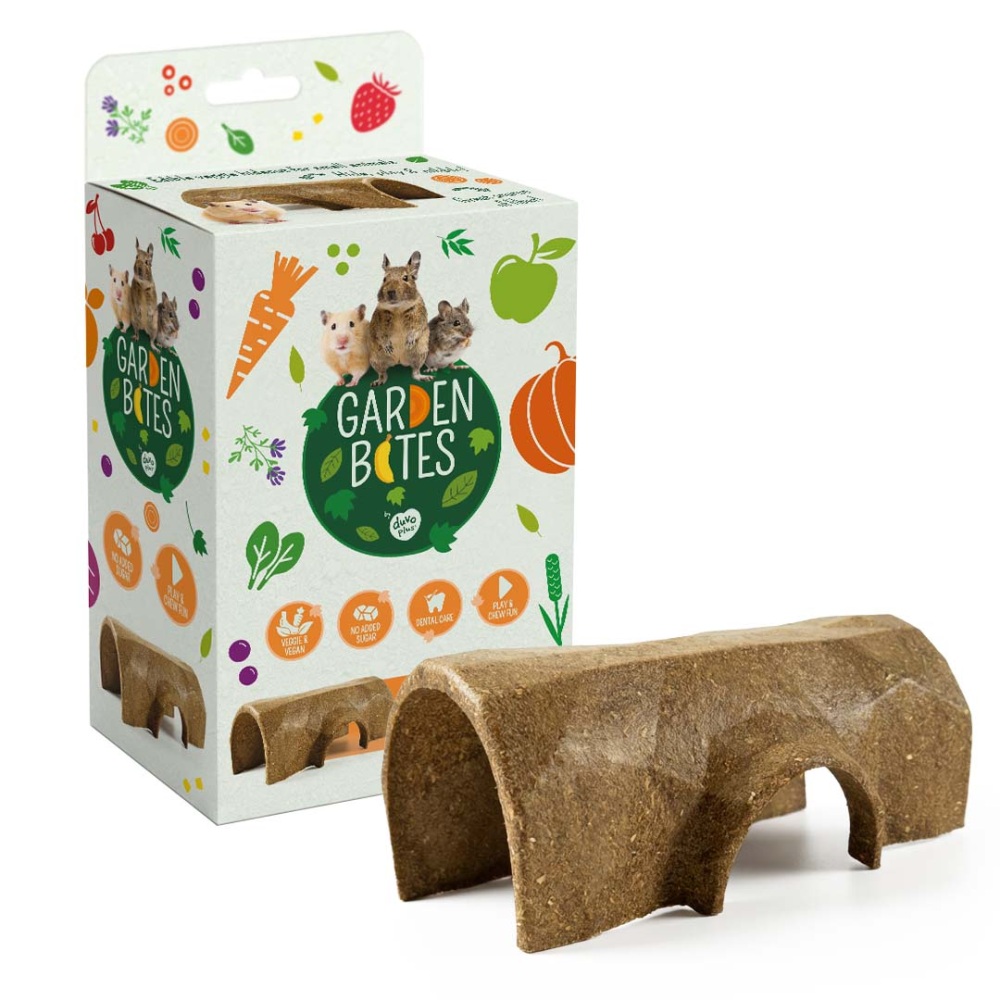Garden Bites Nibble boomstam 15x10x6,5cm vegetarische knaagdiersnack met timotheegras groenten en fruit voor knaagdieren