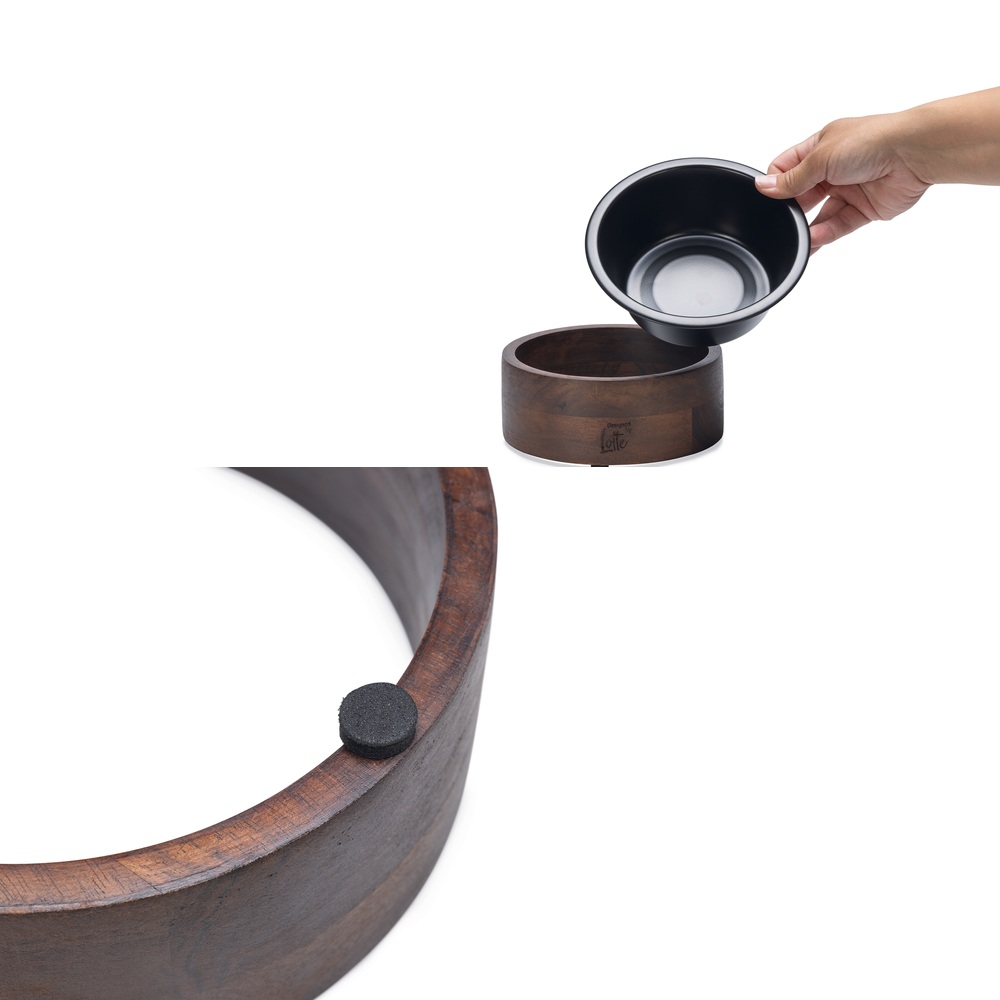 Houten eetbak Milani zwart 17cm van Designed by Lotte met acaciahouten standaard en matzwart RVS bakje van 800 ml