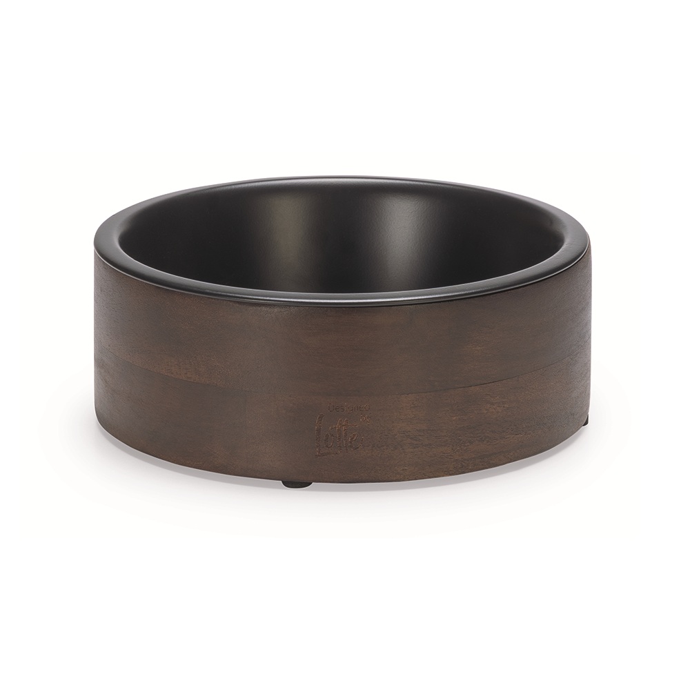 Houten eetbak Milani zwart 17cm van Designed by Lotte met acaciahouten standaard en matzwart RVS bakje van 800 ml