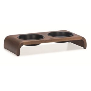 Houten dinerset Melora zwart 36cm van Designed by Lotte met acaciahouten standaard en twee matzwarte RVS bakjes voor katten