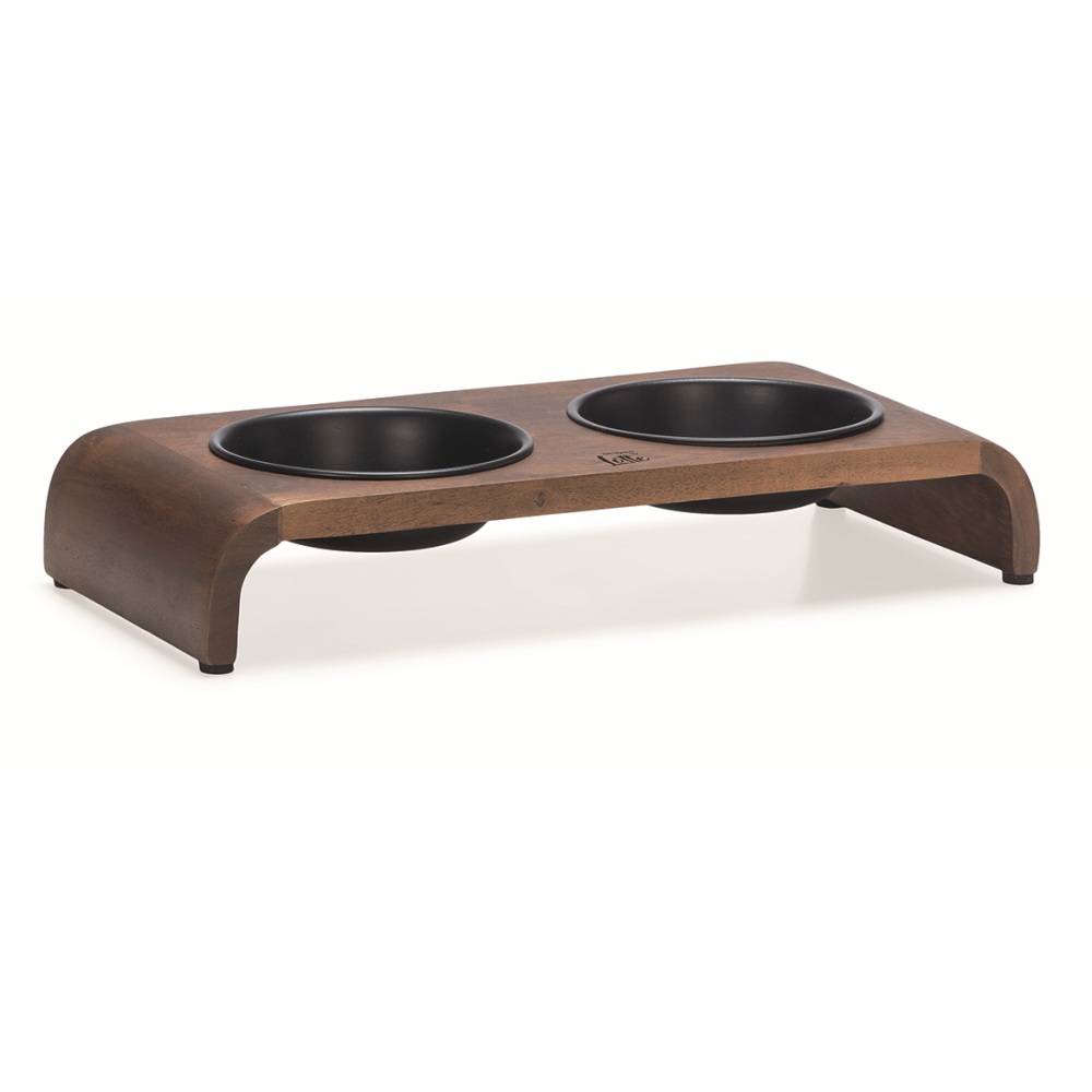 Houten dinerset Melora zwart 36cm van Designed by Lotte met acaciahouten standaard en twee matzwarte RVS bakjes voor katten