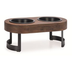 Houten dinerset Mavira zwart 42,5cm van Designed by Lotte met acaciahouten standaard en twee matzwarte RVS voerbakjes