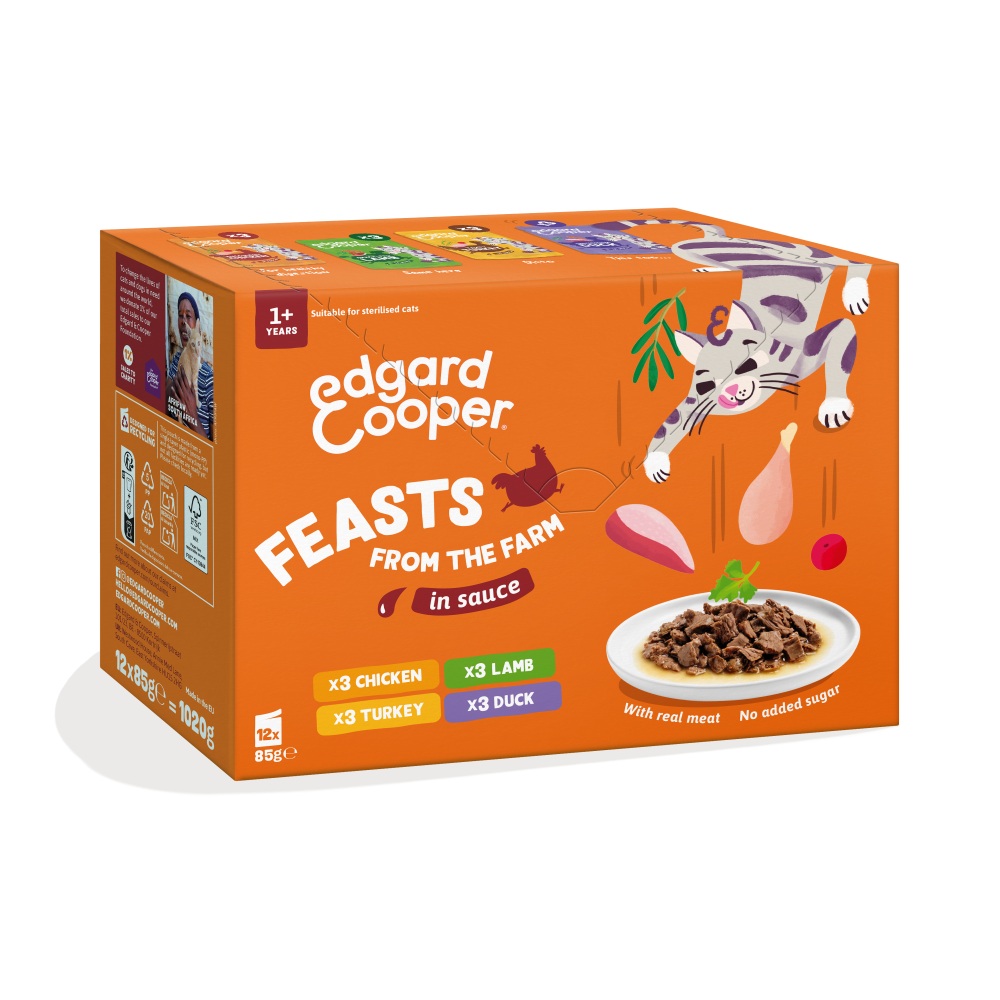 Edgard & Cooper Farm Selectie 12x85 gram kattenvoer met kip, lam, kalkoen en eend in saus