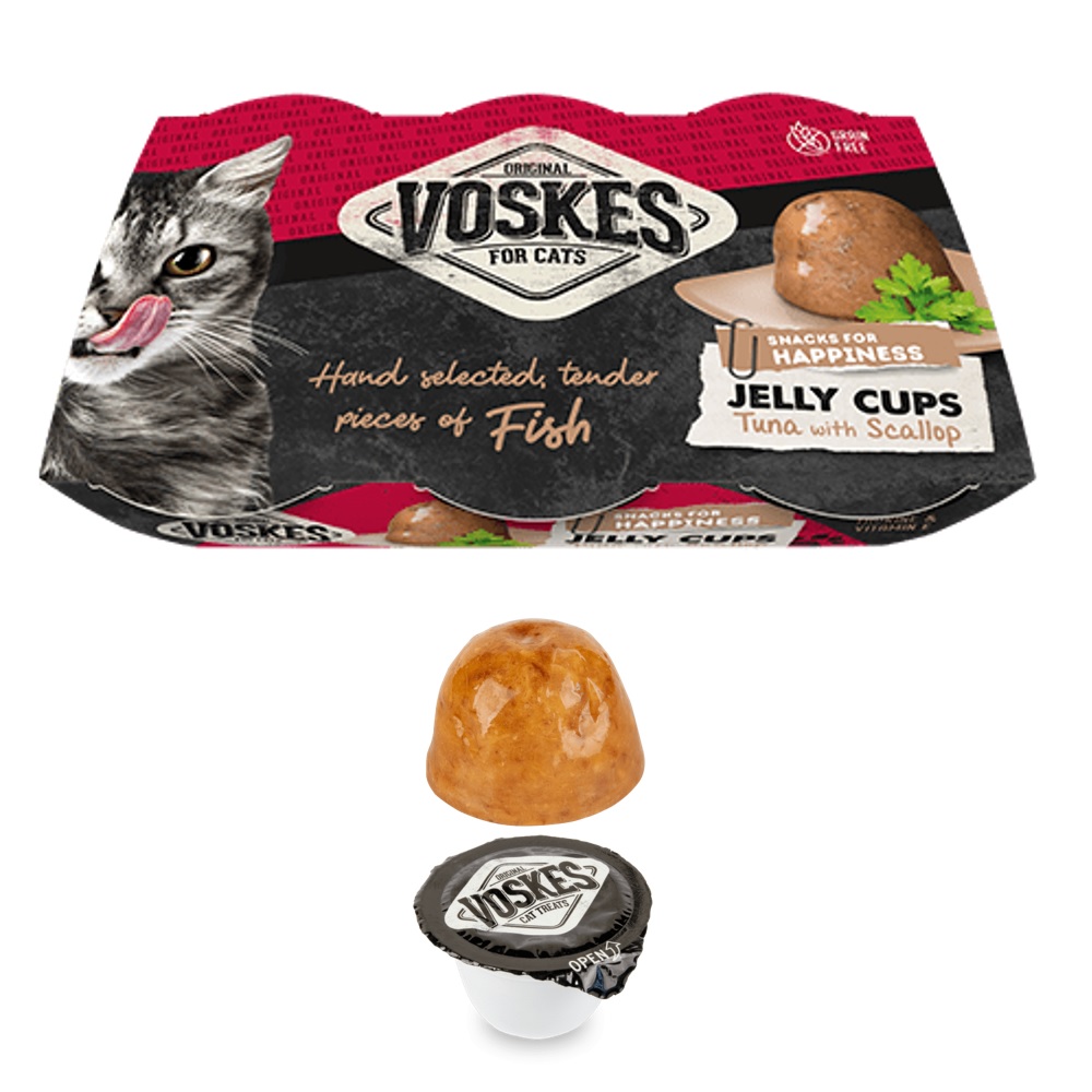 oskes Jelly Cups Tonijn en Sint Jakobsschelp kattensnack in gelei 6 cups van 25 gram
