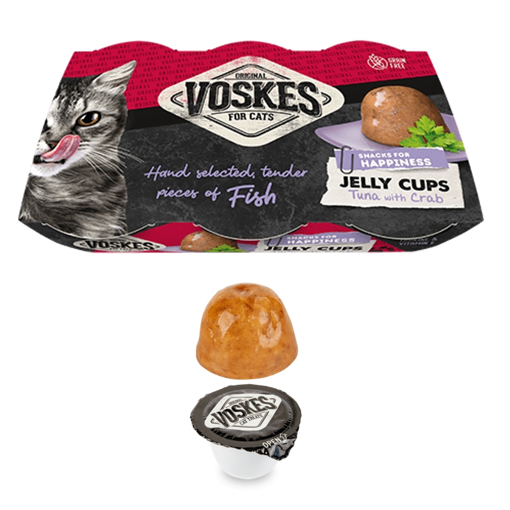 Voskes Jelly Cups Tonijn en Krab kattensnack in gelei 6 cups van 25 gram