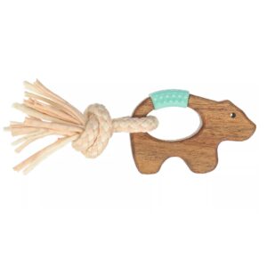 Quapas Puppy Houten IJsbeer kauwspeelgoed van acaciahout, katoen en siliconen voor puppy’s en kleine honden