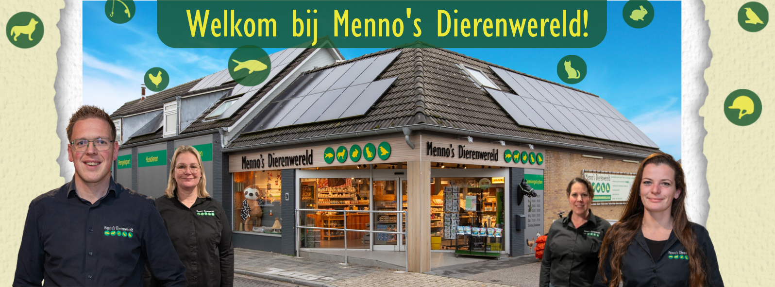 Webshop banner met daarop ons personeel en de winkel