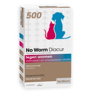 No Worm Diacur 500 mg ontwormingstabletten voor hond en kat 10 stuks