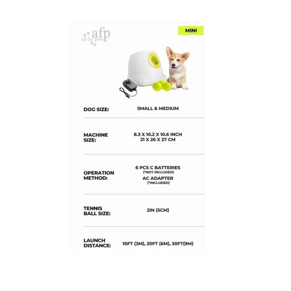 AFP Hyper Fetch Mini automatische ballenwerper wit met 3 ballen voor kleine honden