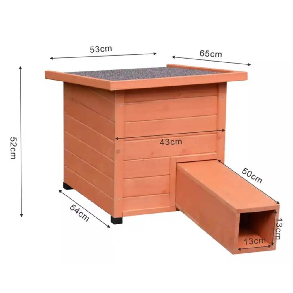 Egelhuis XL 53 × 65 × 52 cm van hout met egeltunnel en bitumen dak
