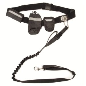 Beeztees nylon handsfree joggingset zwart met heupgordel en looplijn