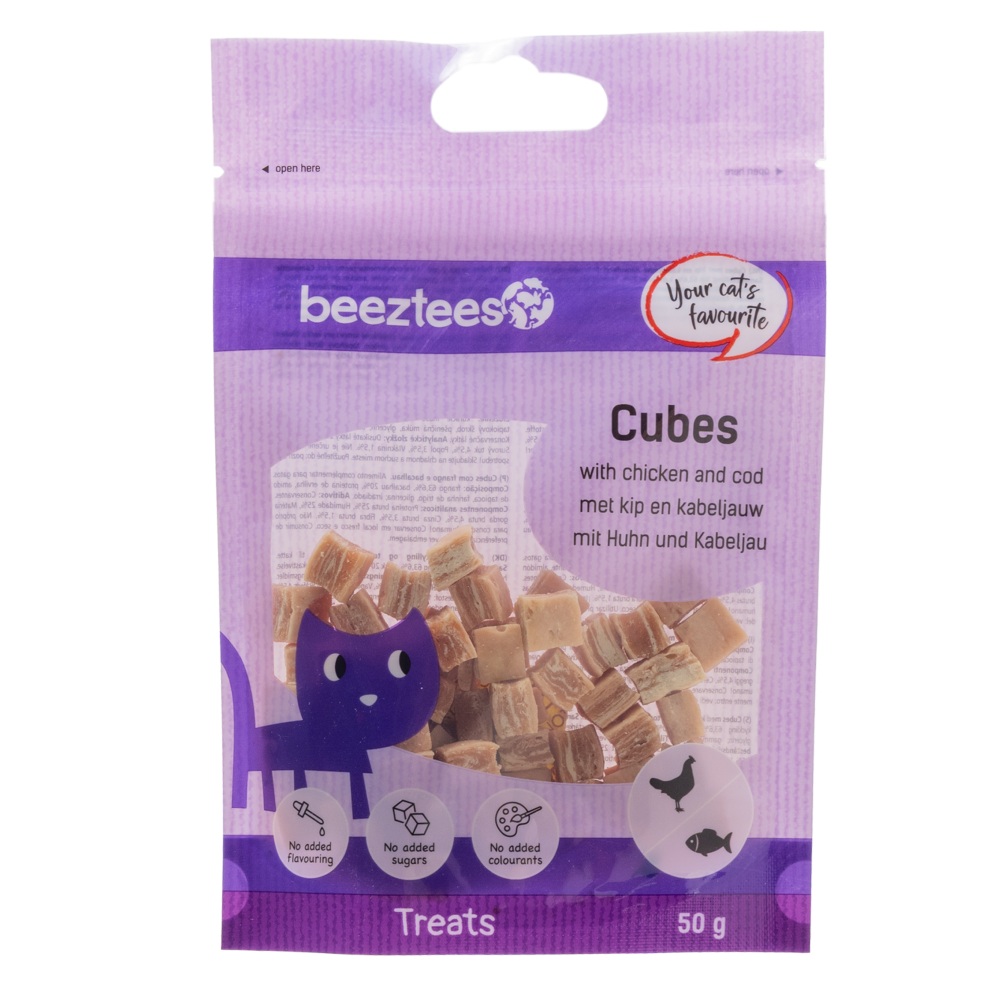 Beeztees Kattensnack Cubes Kip en Kabeljauw 50 gram