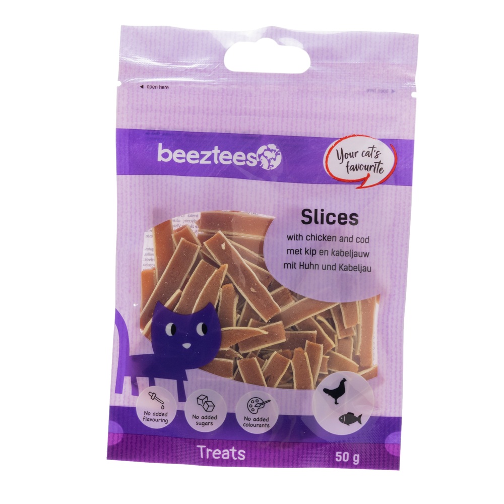 Beeztees Kattensnack Slices Kip en Kabeljauw 50 gram