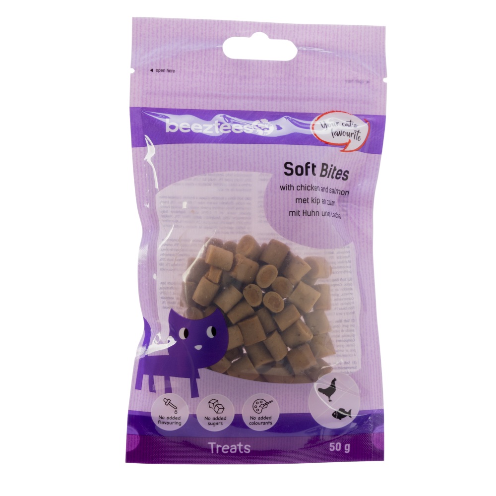 Beeztees Kattensnack Soft Bites Kip en Zalm 50 gram