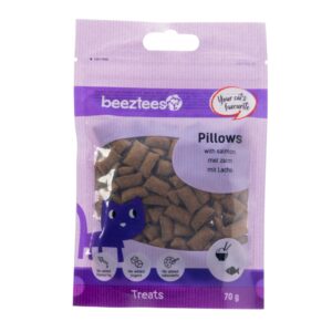Beeztees Kattensnack Pillows Zalm 70 gram met krokante buitenkant en zachte vulling