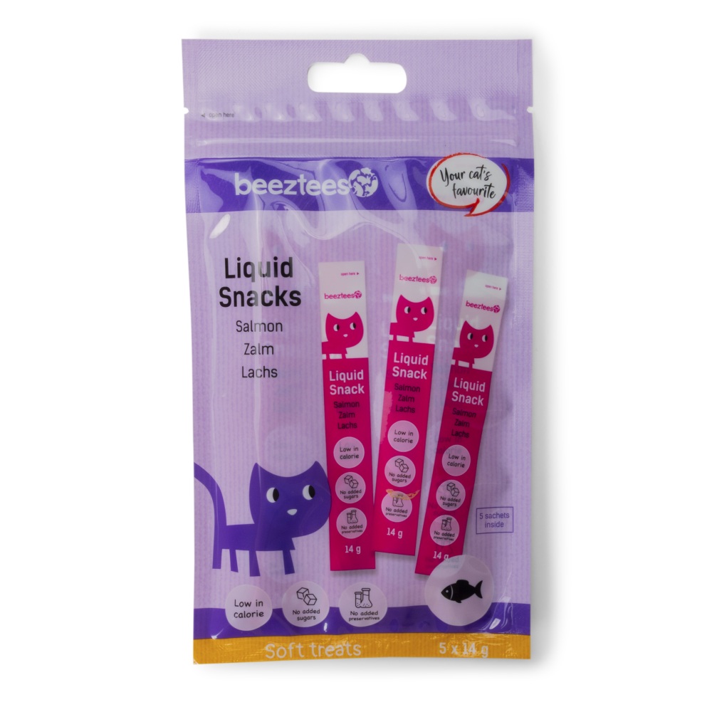 Beeztees Kattensnack Liquid Zalm 70 gram met kip zalm en garnalen