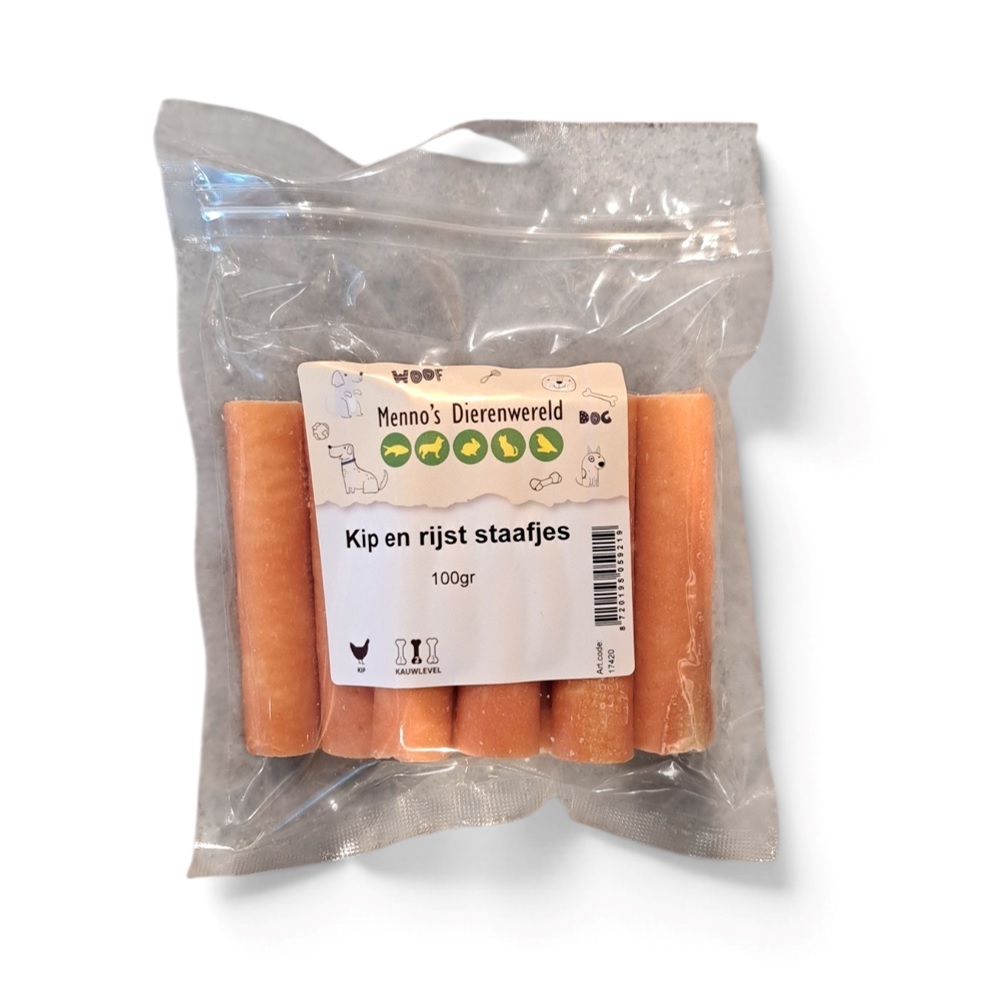 Kip en rijst staafjes 100 gram hondensnacks